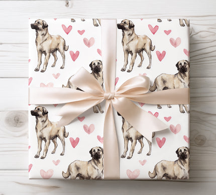 Watercolor Anatolian Shepherd wrapping paper showcasing a calm and protective Anatolian Shepherd with heart details. Ideal for Anatolian Shepherd owners, large guardian breed fans, Valentine’s Day, and premium wrapping paper. 