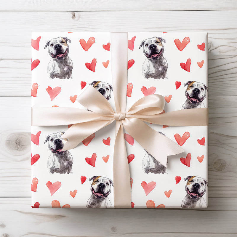 Heartbull Classic – American Bulldog Dog Hearts wrapping paper