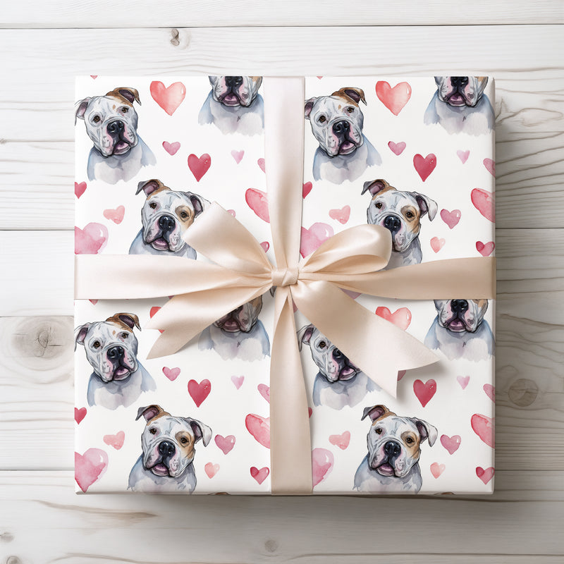 Heartbull Soft – American Bulldog Dog Hearts wrapping paper