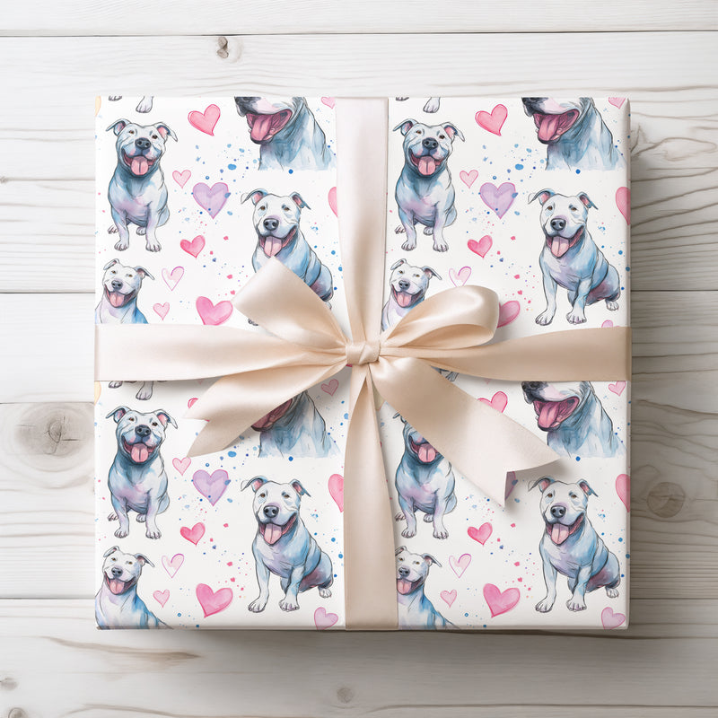 Heartbull Joy – American Bulldog Dog Hearts wrapping paper