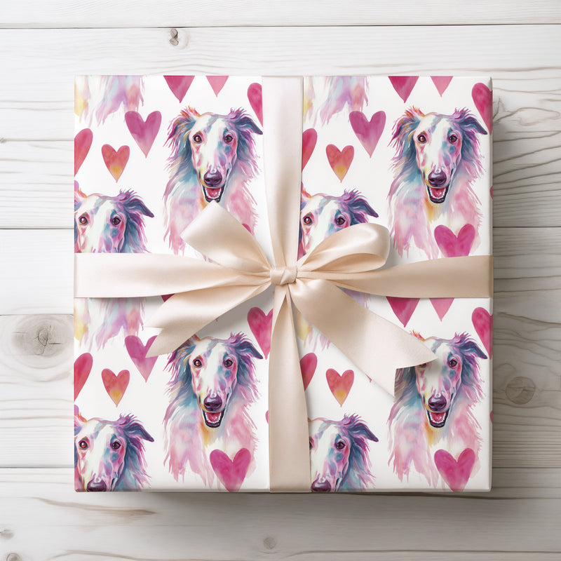 Rosewind Elegance – Borzoi Love Hearts wrapping paper