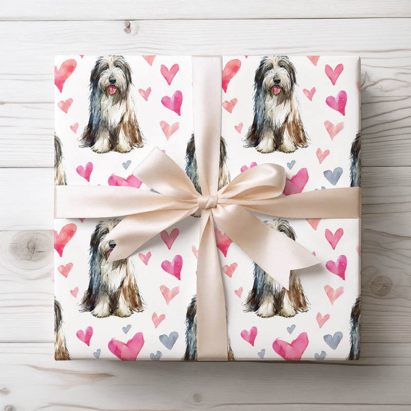 Shaggyheart Delight – Bearded Collie watercolor hearts wrapping paper