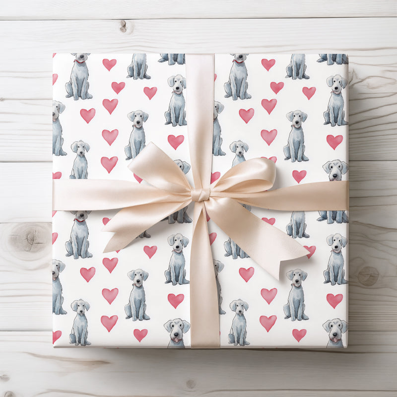 Silkenheart Poise – Bedlington Terrier watercolor hearts wrapping paper