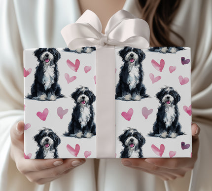 Softpaw Harmony – Bernedoodle watercolor hearts wrapping paper
