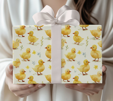 Duckling Meadow – Yellow Duckling Watercolor wrapping paper