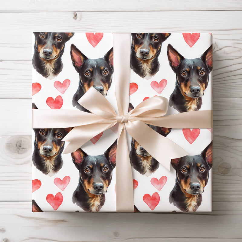 Heartveil Paws – Australian Kelpie watercolor hearts wrapping paper