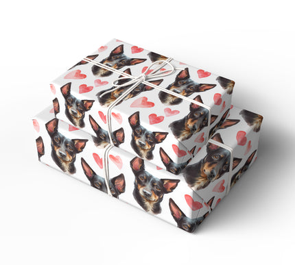 Heartveil Paws – Australian Kelpie watercolor hearts wrapping paper