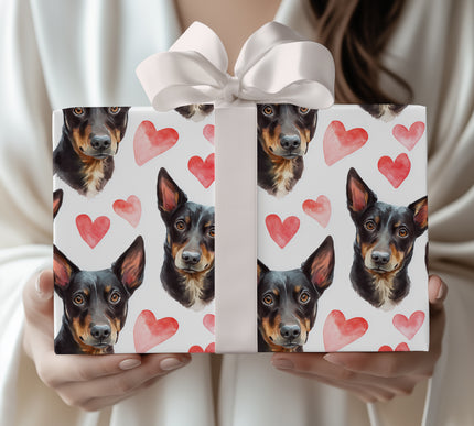 Heartveil Paws – Australian Kelpie watercolor hearts wrapping paper