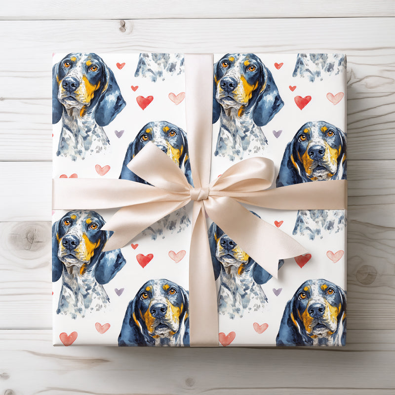 Houndmoon Affection – Bluetick Coonhound Love Hearts wrapping paper