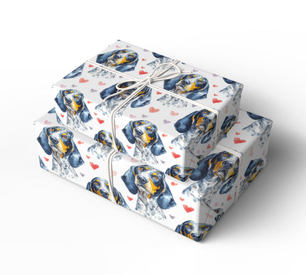 Houndmoon Affection – Bluetick Coonhound Love Hearts wrapping paper