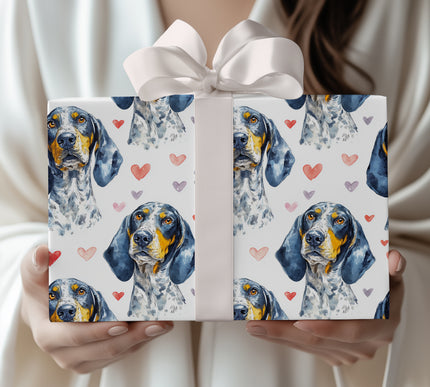 Houndmoon Affection – Bluetick Coonhound Love Hearts wrapping paper