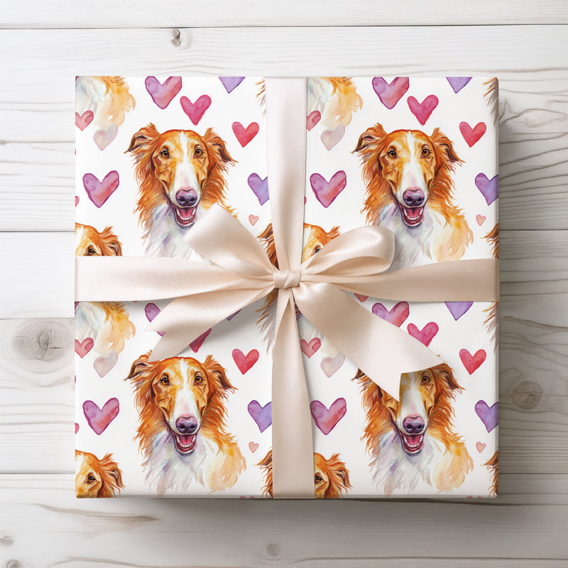 Silkheart Wind – Borzoi Love Hearts wrapping paper