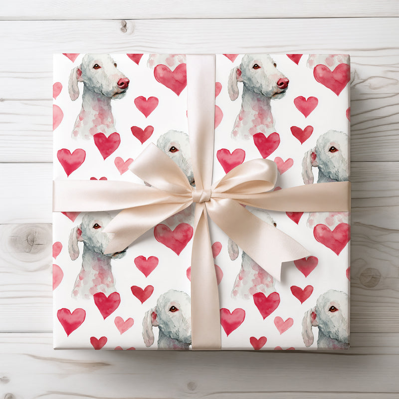 Silkstride Love – Bedlington Terrier watercolor hearts wrapping paper