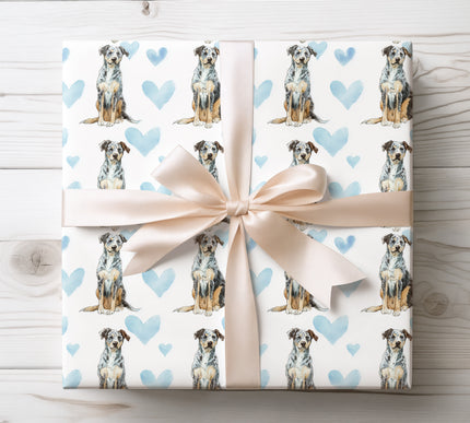 Elegant seamless watercolor wrapping paper showcasing a graceful Borzoi dog paired with romantic pastel hearts. Ideal Valentine wrapping paper for Borzoi owners, sighthound lovers, luxury pet gifts, and refined dog-themed wrapping paper on a bright white background. 
