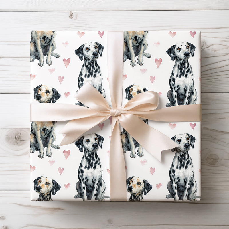 Spotwhisper Bloom – Dalmatian hearts wrapping paper