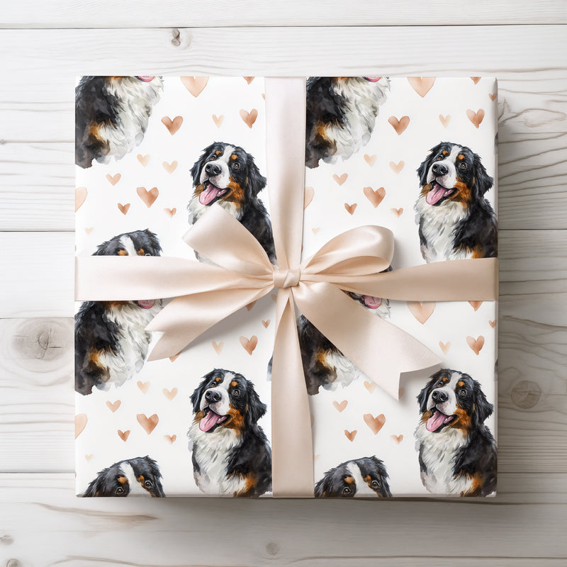 Alpine Rosebond – Bernese Mountain Dog watercolor hearts wrapping paper