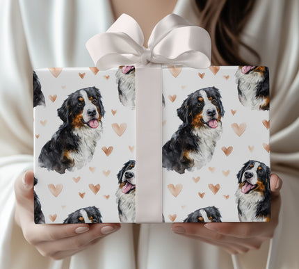 Alpine Rosebond – Bernese Mountain Dog watercolor hearts wrapping paper