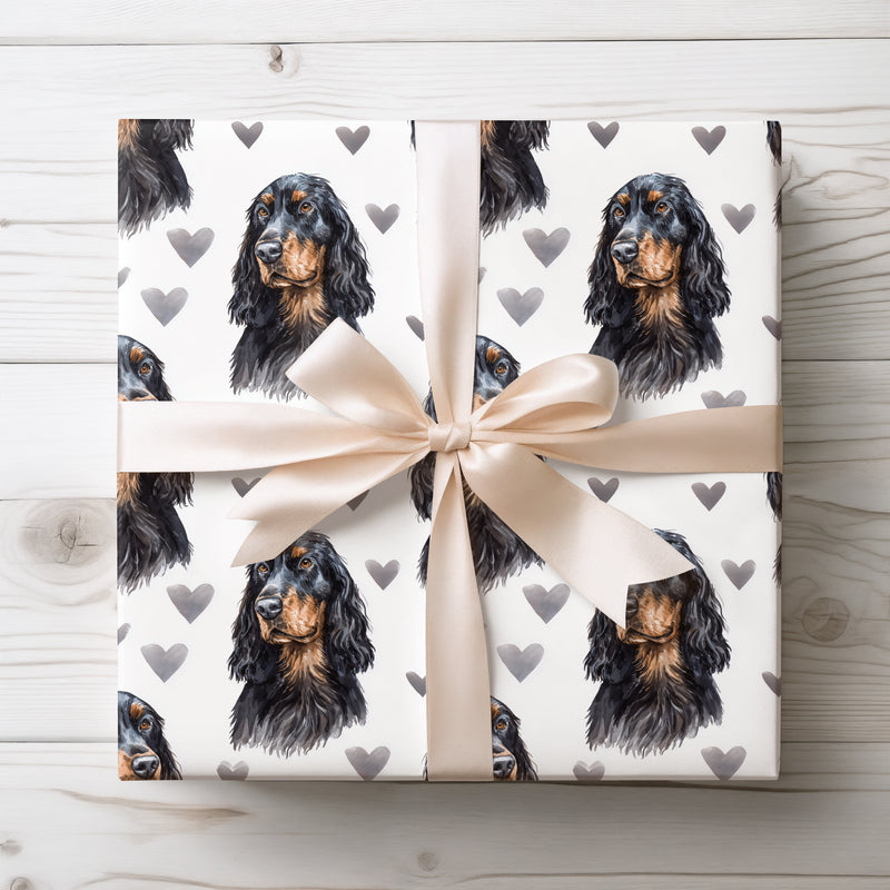 Ashenheart Poise – Gordon Setter watercolor hearts wrapping paper
