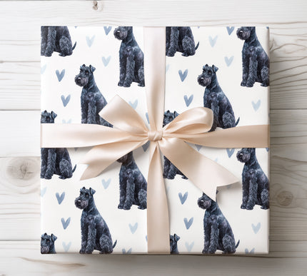 Elegant Kerry Blue Terrier wrapping paper showcasing a detailed watercolor illustration of the Kerry Blue Terrier dog paired with gentle heart motifs. Ideal for Kerry Blue Terrier lovers, dog-themed gifts, Valentine’s Day, birthdays, and special occasions. Premium seamless wrapping paper that adds a refined, stylish touch to every gift. 