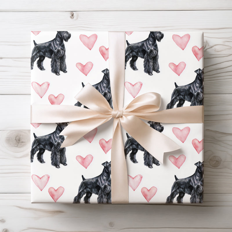 Boldiron Bloom – Giant Schnauzer watercolor hearts wrapping paper