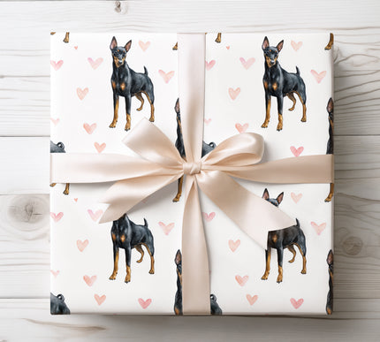Premium Manchester Terrier dog wrapping paper featuring an elegant watercolor illustration with soft heart accents. Perfect gift wrap for Manchester Terrier lovers, dog moms, dog dads, birthdays, Valentine’s Day, anniversaries, and pet-themed celebrations. High-quality seamless design, ideal for wrapping gifts for any occasion. A must-have Manchester Terrier wrapping paper for true dog enthusiasts. 