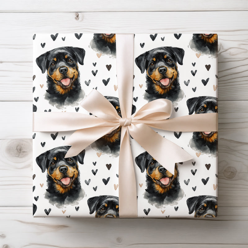 Ironheart Whisper – Rottweiler hearts wrapping paper
