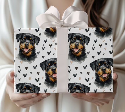 Ironheart Whisper – Rottweiler hearts wrapping paper