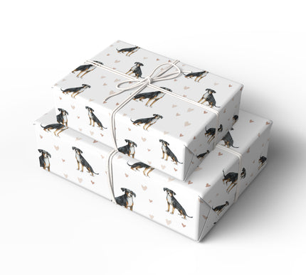 Meadowguard Charm – Entlebucher Mountain Dog watercolor hearts wrapping paper