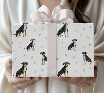 Meadowguard Charm – Entlebucher Mountain Dog watercolor hearts wrapping paper