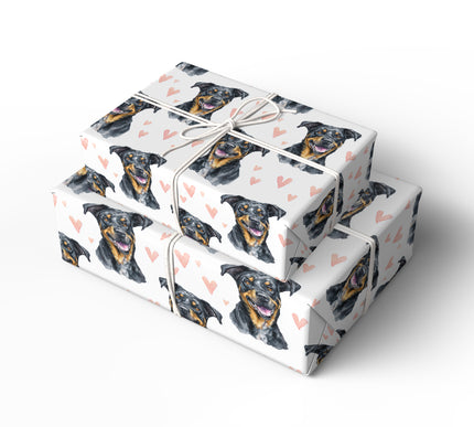 Midnight Ember – Beauceron watercolor hearts wrapping paper