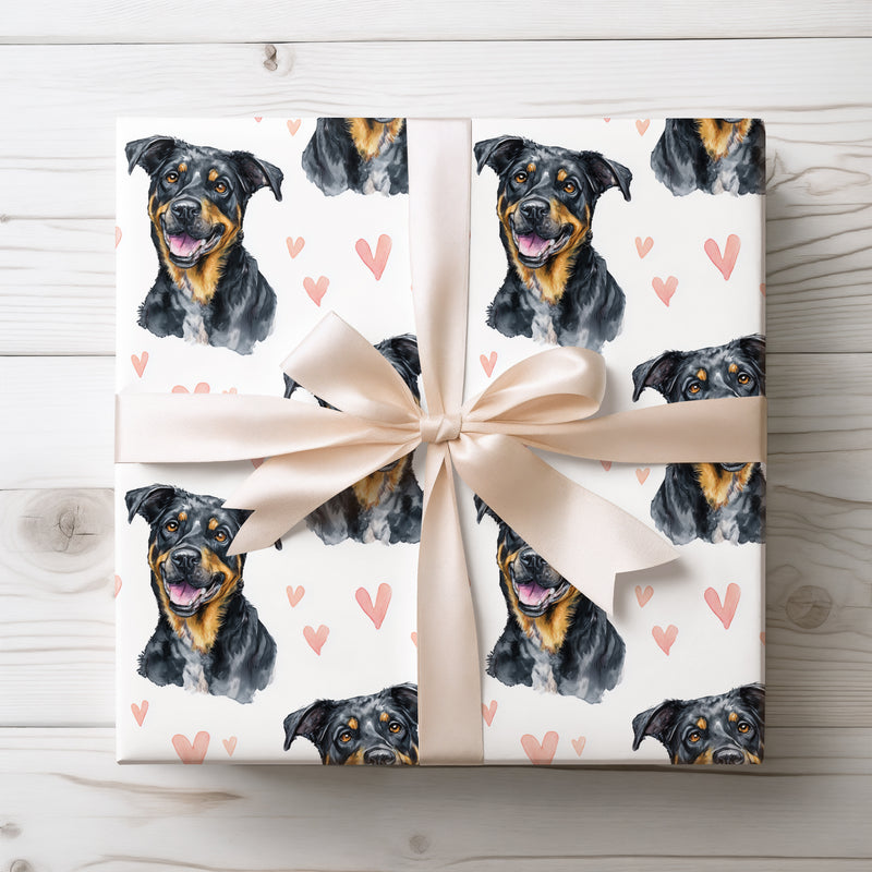 Midnight Ember – Beauceron watercolor hearts wrapping paper