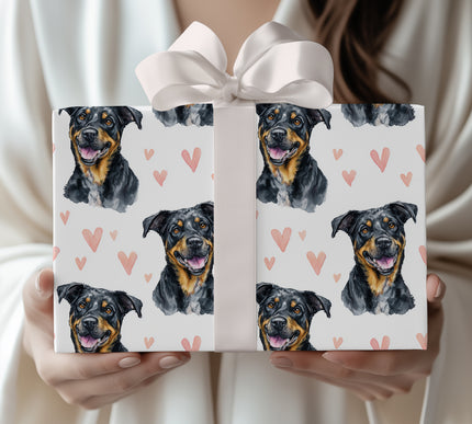Midnight Ember – Beauceron watercolor hearts wrapping paper