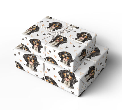 Midnight Emberlove – Black and Tan Coonhound watercolor hearts wrapping paper