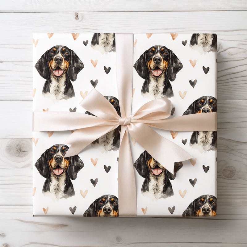 Midnight Emberlove – Black and Tan Coonhound watercolor hearts wrapping paper