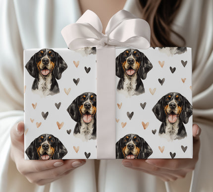 Midnight Emberlove – Black and Tan Coonhound watercolor hearts wrapping paper