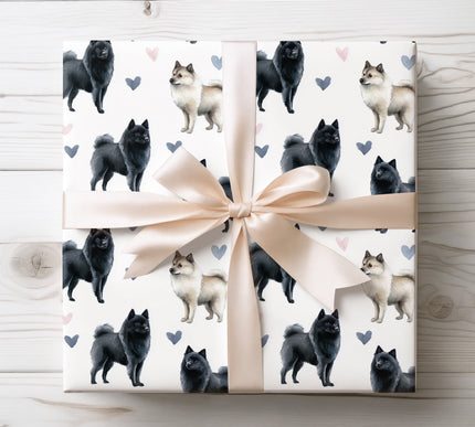 Artistic watercolor Schipperke wrapping paper featuring elegant hand-painted Schipperke dog illustrations with soft heart accents on a clean white background. Perfect for Schipperke lovers, dog parents, birthdays, Valentine’s Day, anniversaries, and heartfelt gift wrapping. Seamless repeating pattern, premium quality, modern pet-themed wrapping paper. 