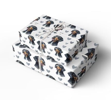 Slateheart Noble – Black and Tan Coonhound watercolor hearts wrapping paper