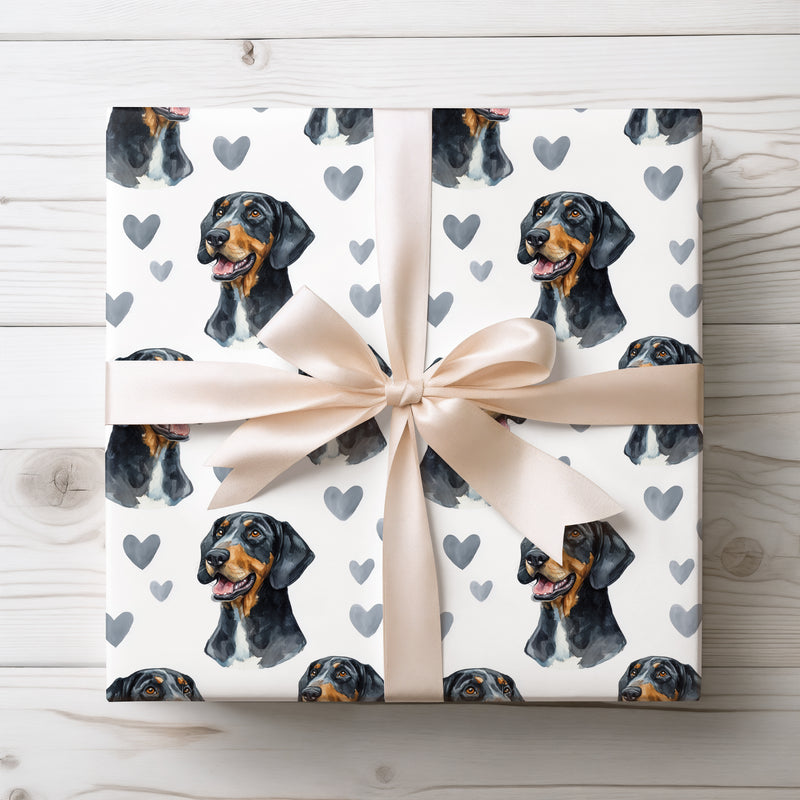 Slateheart Noble – Black and Tan Coonhound watercolor hearts wrapping paper