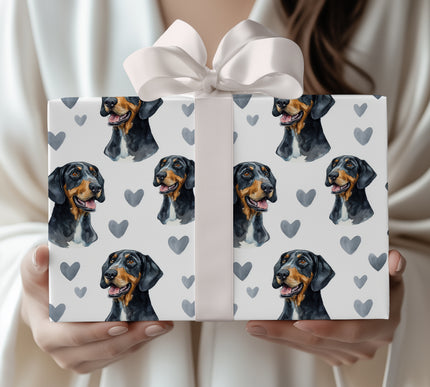 Slateheart Noble – Black and Tan Coonhound watercolor hearts wrapping paper