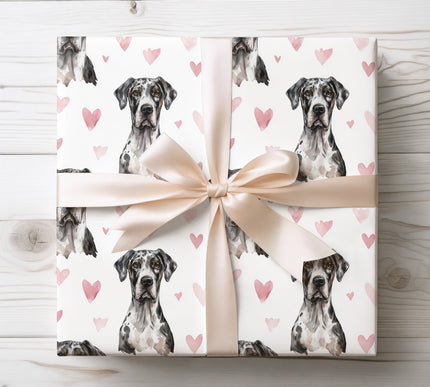 Velourheart Grace – Great Dane watercolor hearts wrapping paper