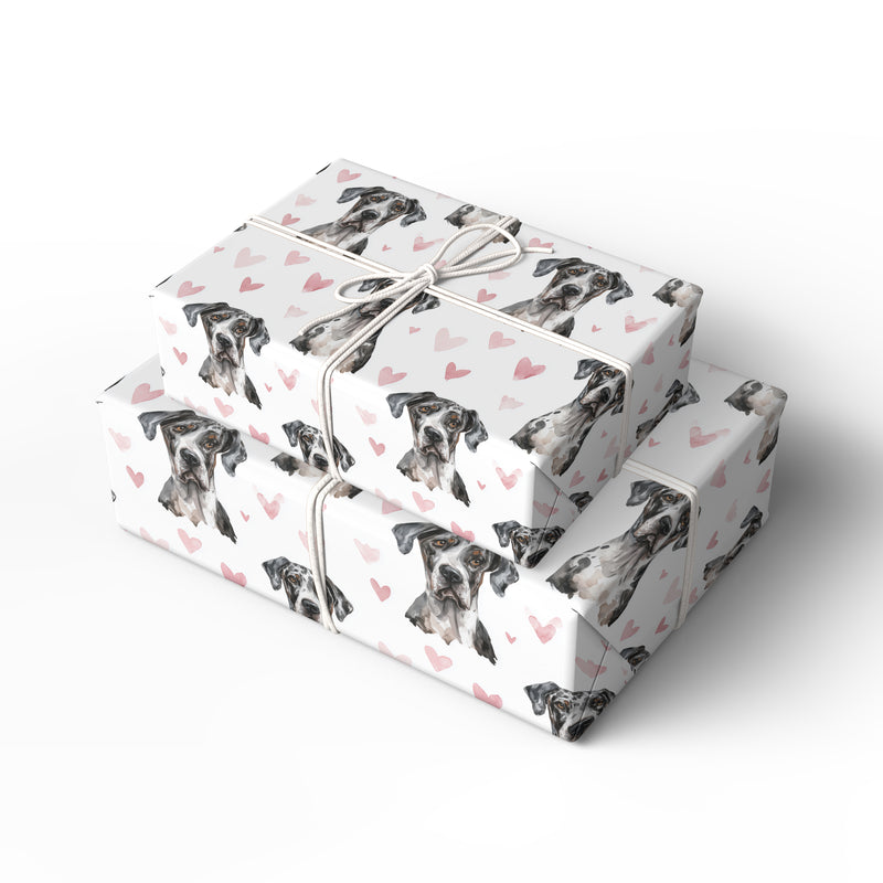 Velourheart Grace – Great Dane watercolor hearts wrapping paper