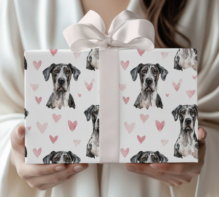 Velourheart Grace – Great Dane watercolor hearts wrapping paper