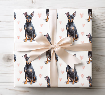 Elegant watercolor Manchester Terrier wrapping paper with realistic hand-painted dog portraits and subtle heart details. Ideal for Manchester Terrier owners, dog lovers, birthdays, Valentine’s Day, and thoughtful gifts. Premium seamless Manchester Terrier wrapping paper that makes every gift feel personal and special. 