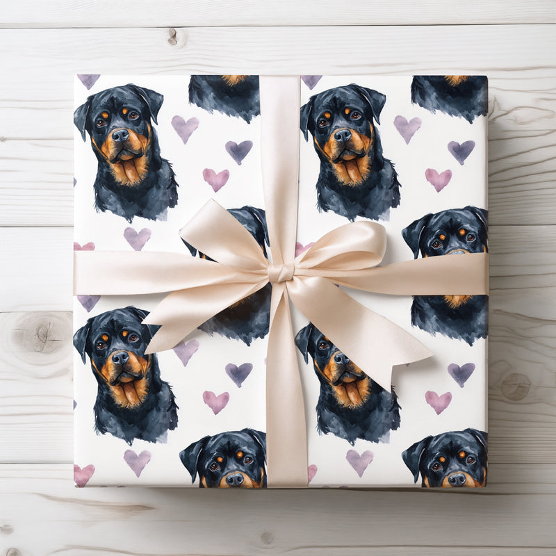Velvetguard Bloom – Rottweiler hearts wrapping paper