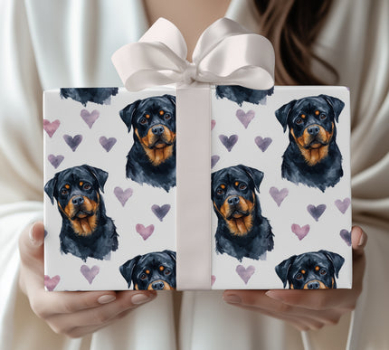 Velvetguard Bloom – Rottweiler hearts wrapping paper