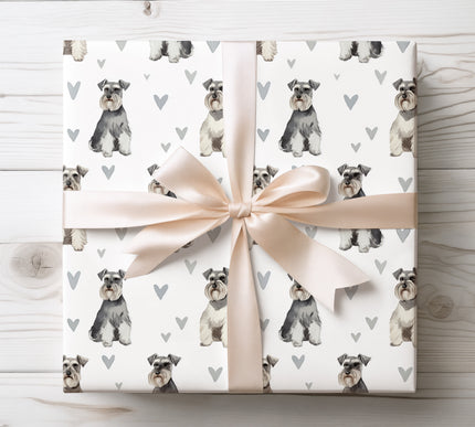 Beautiful watercolor Miniature Schnauzer wrapping paper with finely detailed hand-painted dog illustrations and subtle heart motifs. Ideal for Miniature Schnauzer owners, dog lovers, birthdays, Valentine’s Day, and thoughtful gifting. High-quality seamless Miniature Schnauzer wrapping paper that makes every gift feel personal and refined. 