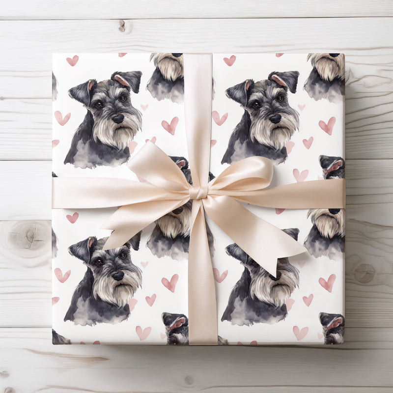 Silverwhisk Charm – Miniature Schnauzer love wrapping paper