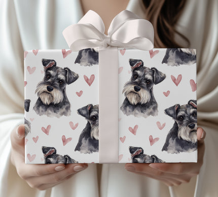 Silverwhisk Charm – Miniature Schnauzer love wrapping paper