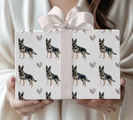 Stoneheart Sentinel – German Shepherd watercolor hearts wrapping paper