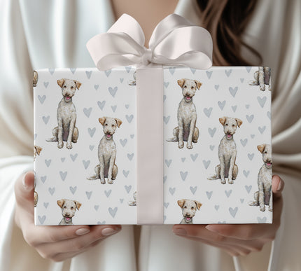 Bluebell Tender – Bedlington Terrier watercolor hearts wrapping paper